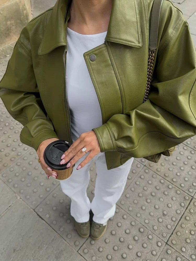 Lorette - Veste aviateur oversize en simili cuir végétalien