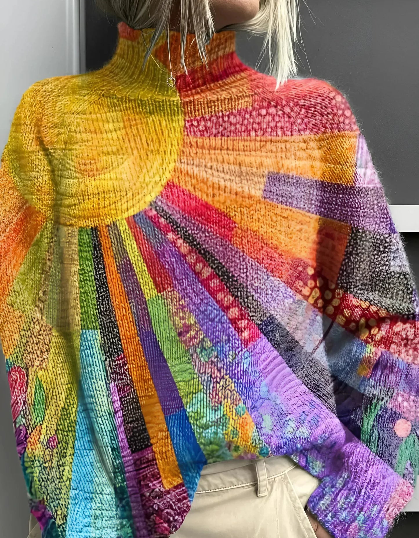 Pierrette - Pull coloré à col roulé, alliant confort et style