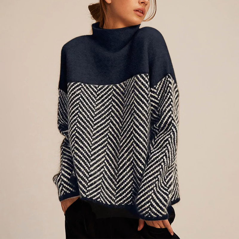 Nadia - Pull à col roulé en motif chevrons