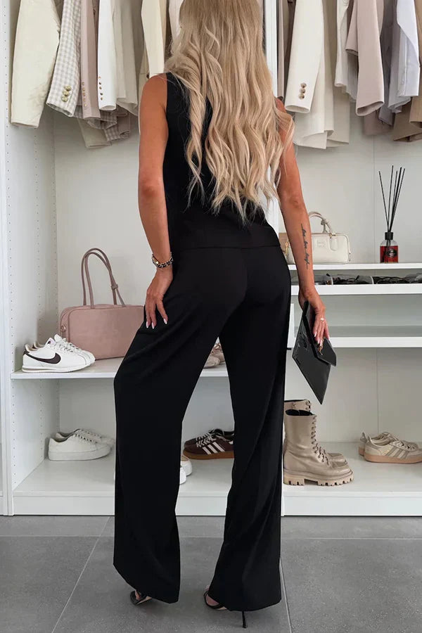 Éleonore – Ensemble chic avec boutons et pantalon léger