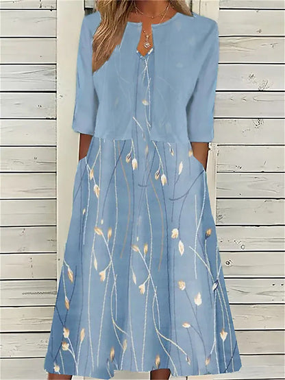 Edmée - Élégante robe midi à fleurs en deux parties