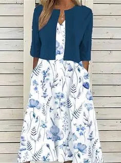 Edmée - Élégante robe midi à fleurs en deux parties