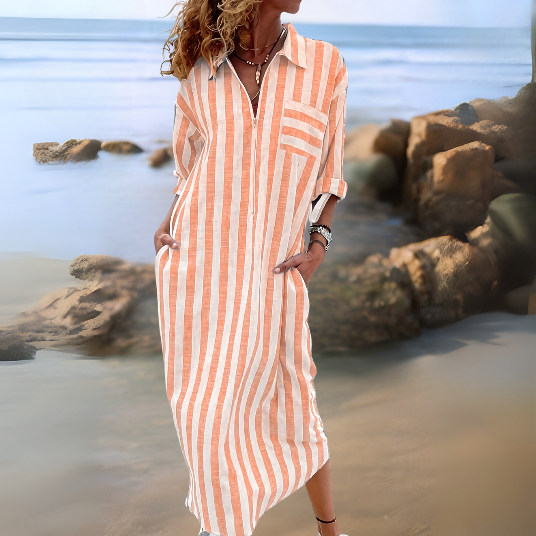 Gaëlle – Robe Chic à Rayures avec Col en V