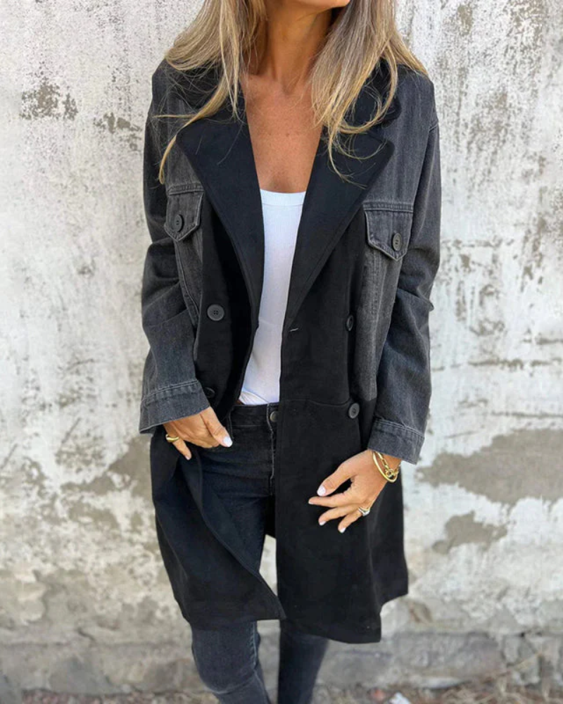 Léocadie – Élégant manteau en denim et daim