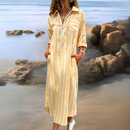 Gaëlle – Robe Chic à Rayures avec Col en V