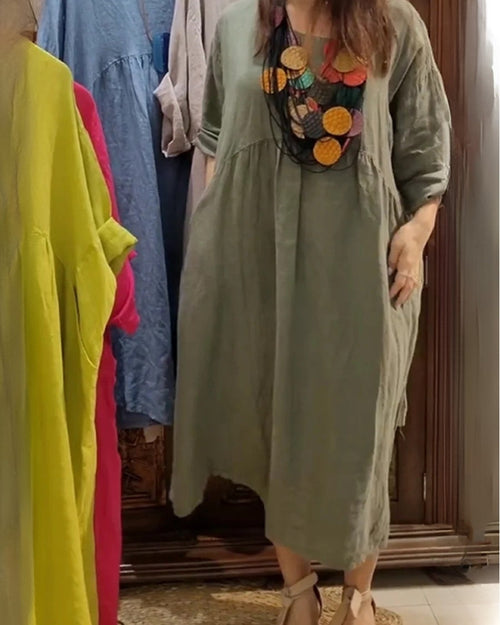 Pénélope – Robe en coton et lin avec poches pratiques