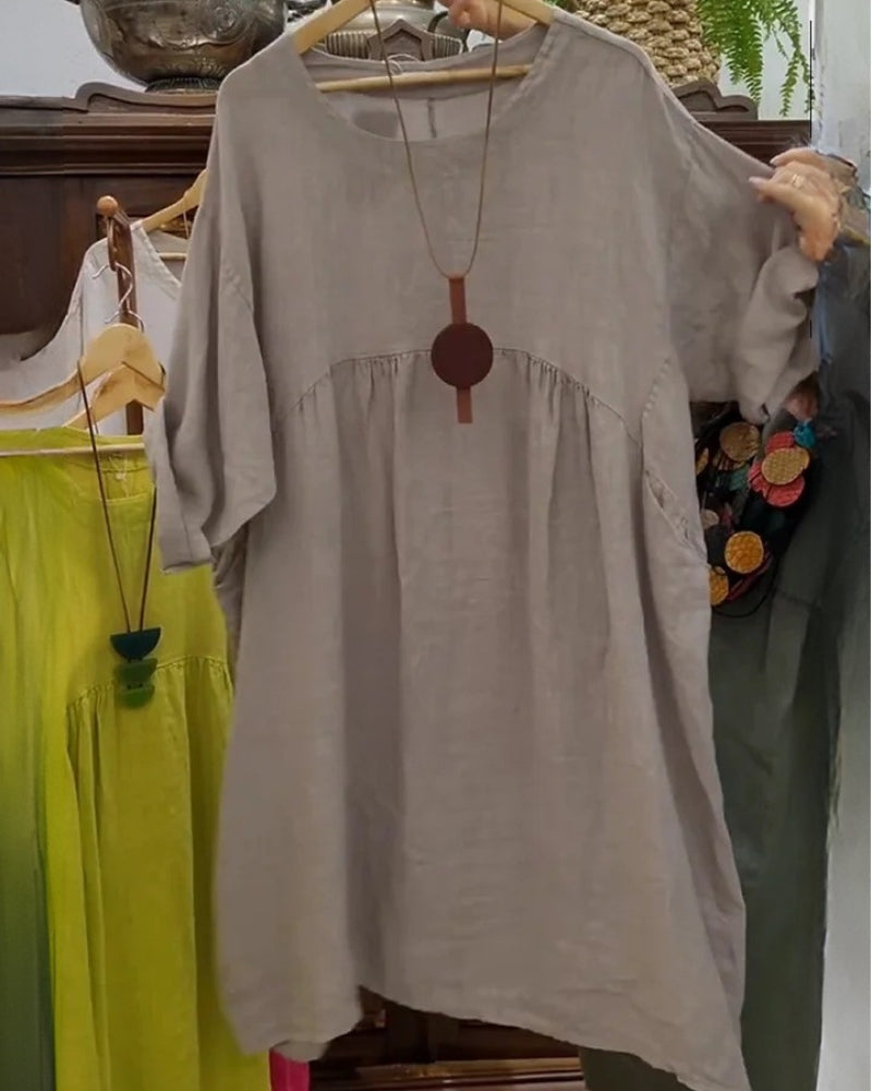 Pénélope – Robe en coton et lin avec poches pratiques
