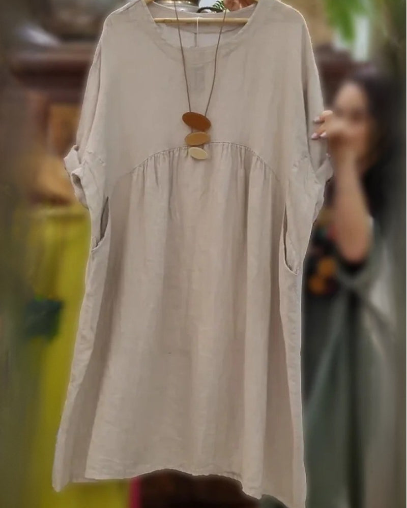 Pénélope – Robe en coton et lin avec poches pratiques