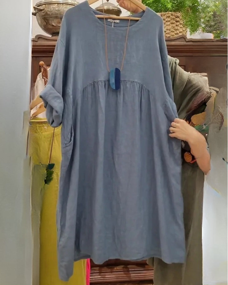 Pénélope – Robe en coton et lin avec poches pratiques
