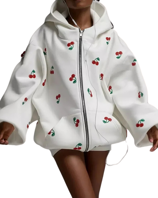 Édeline - Veste blanche à motif cerises