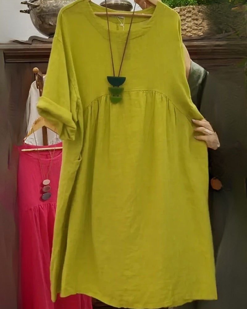 Pénélope – Robe en coton et lin avec poches pratiques