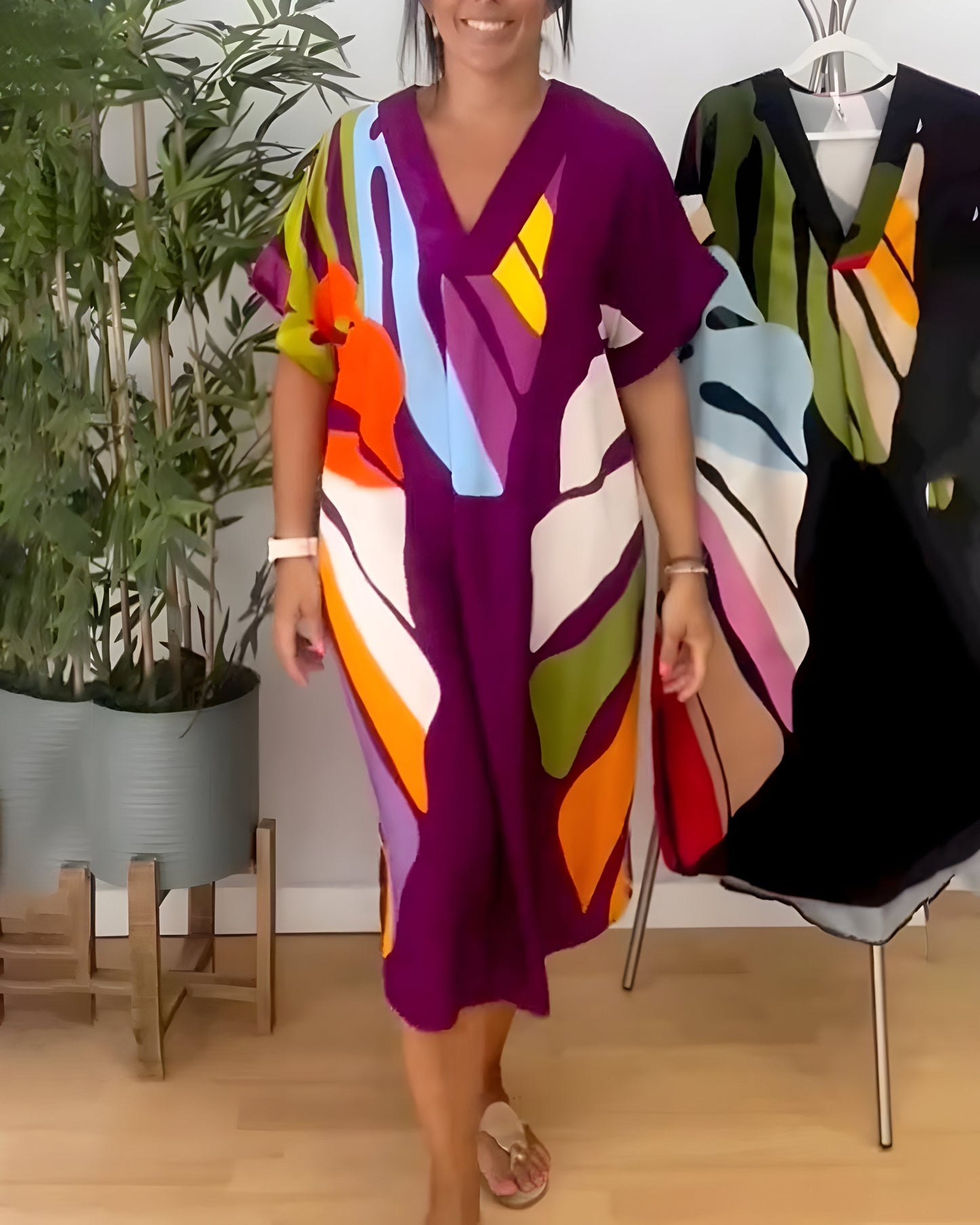 Floréanne – Robe décontractée à motif feuillage coloré