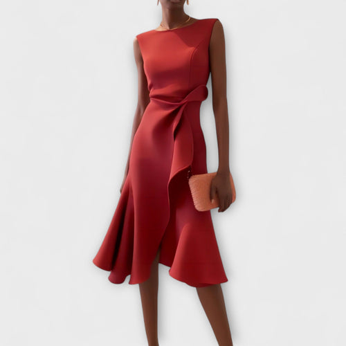 Édith – Robe midi asymétrique à drapé