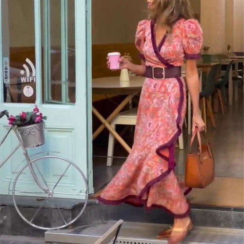 Aglaé – Robe maxi asymétrique avec manches bouffantes