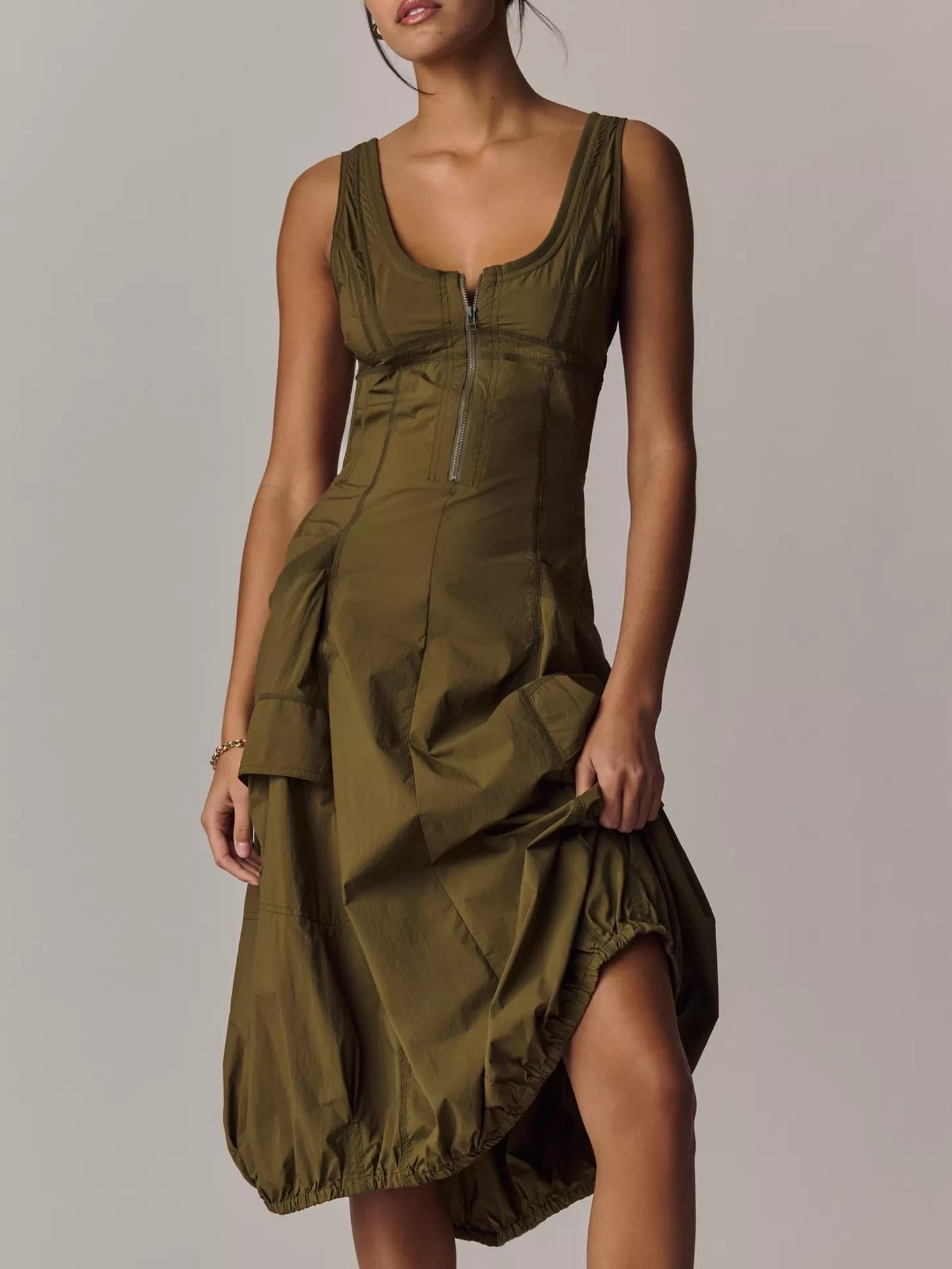 Vianne - Robe midi à ourlet arrondi avec poches