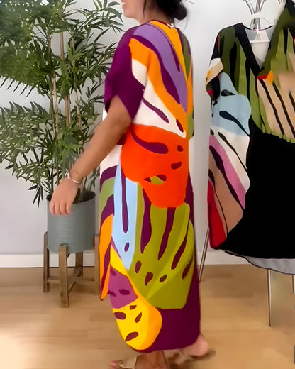 Floréanne – Robe décontractée à motif feuillage coloré