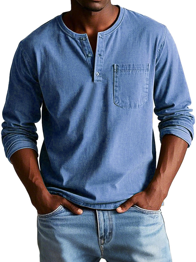 "Vitoria™ - Chemise Vintage à Manches Longues" can be rewritten as "Lenoir™ - Chemise Rétro à Manches Longues".