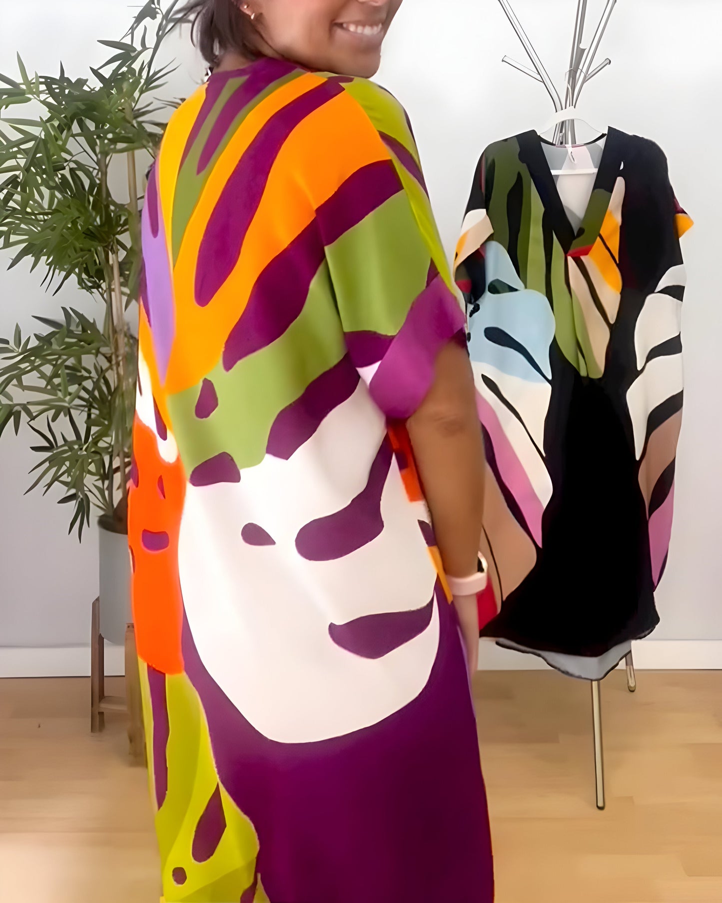 Floréanne – Robe décontractée à motif feuillage coloré