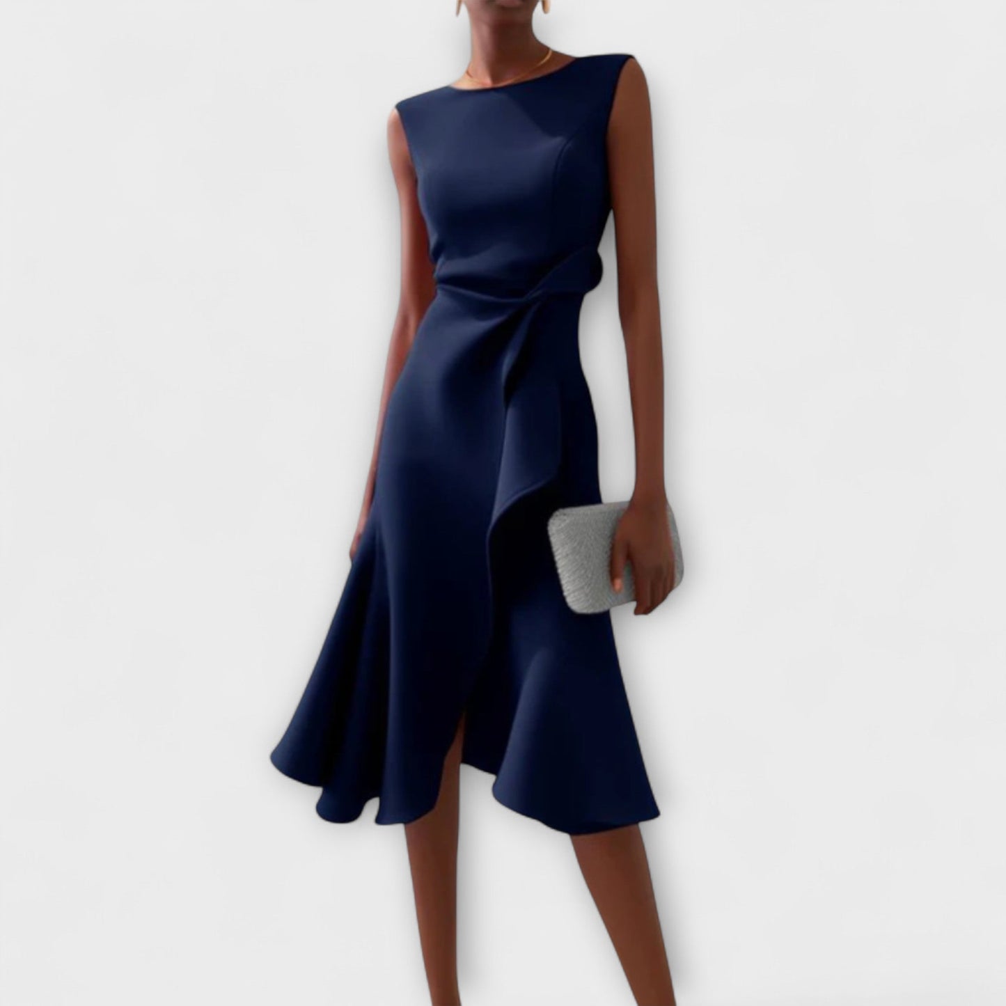 Édith – Robe midi asymétrique à drapé