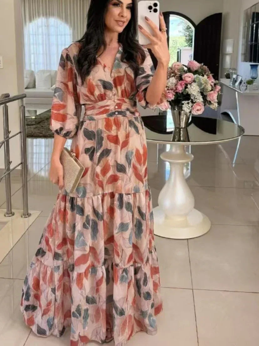 Claudia – Élégante robe longue à motif floral