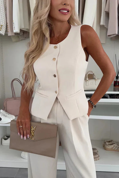Éleonore – Ensemble chic avec boutons et pantalon léger