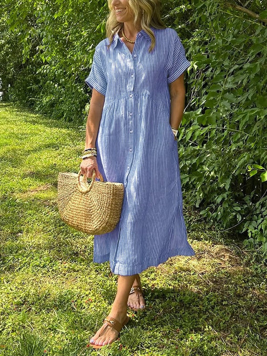 Isavelle – Robe maxi en coton à boutons