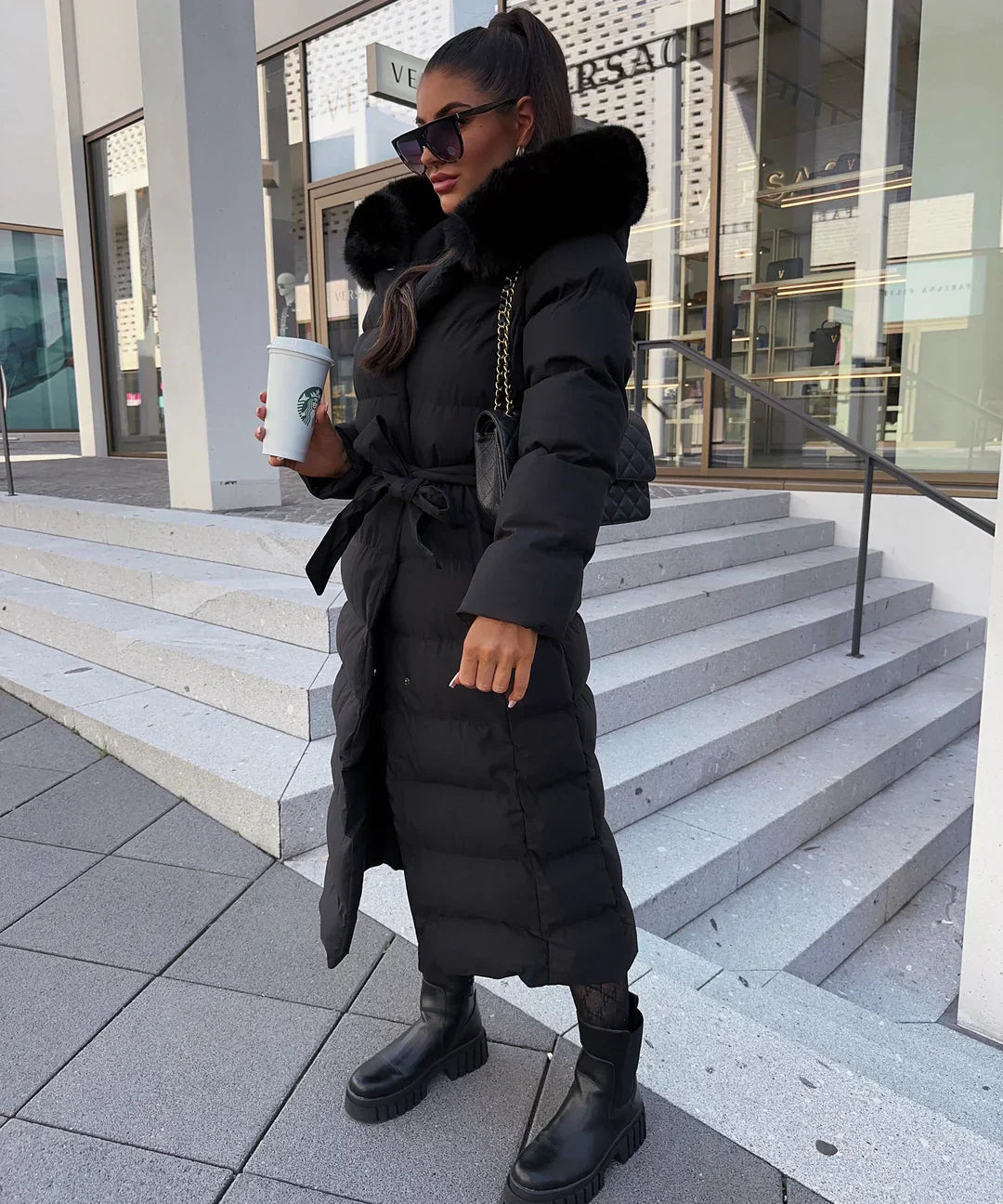 Gwendoline - Veste d'hiver en duvet synthétique avec col en fausse fourrure