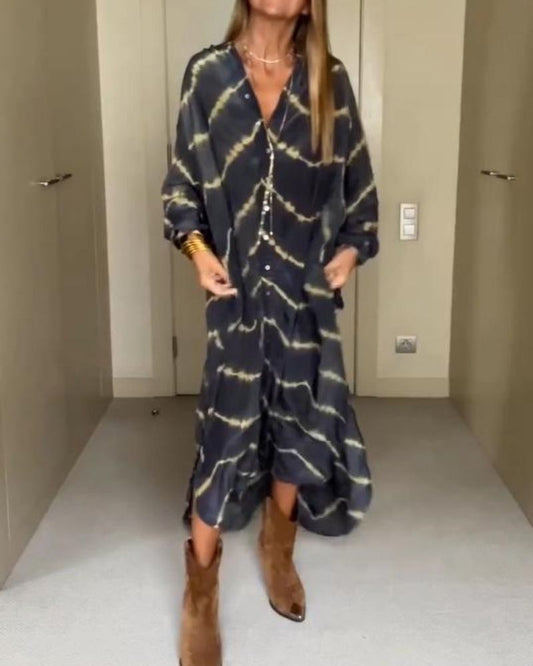 Siriane – Robe longue bohème à rayures avec manches longues