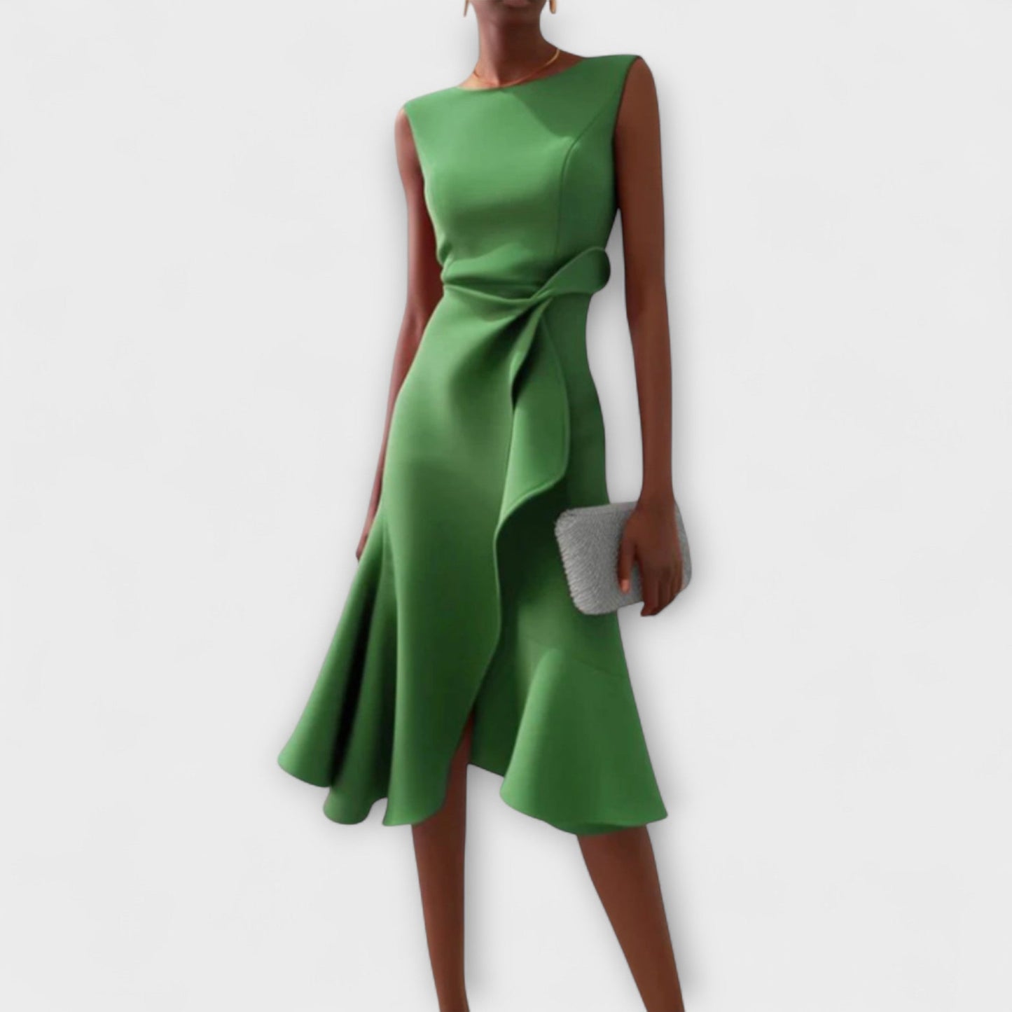 Édith – Robe midi asymétrique à drapé