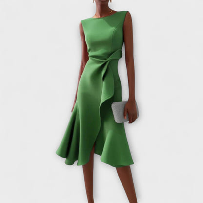 Édith – Robe midi asymétrique à drapé