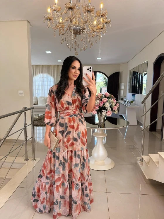 Claudia – Élégante robe longue à motif floral