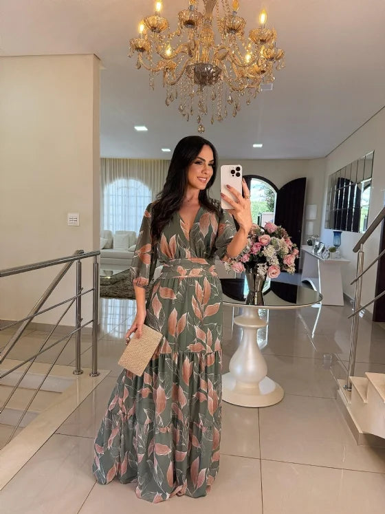 Claudia – Élégante robe longue à motif floral