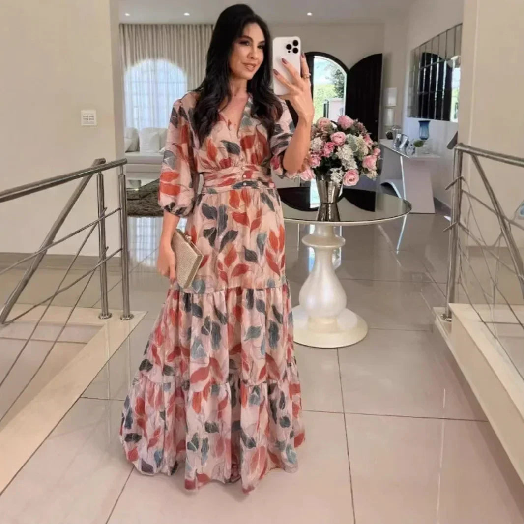 Claudia – Élégante robe longue à motif floral