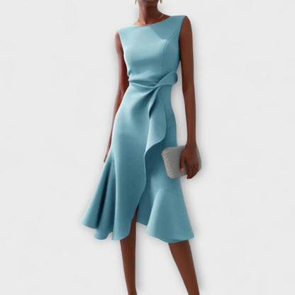 Édith – Robe midi asymétrique à drapé