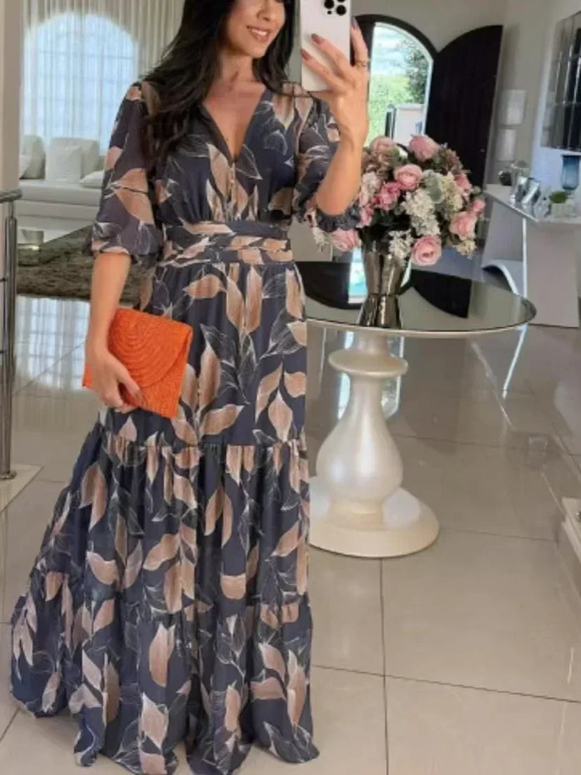 Claudia – Élégante robe longue à motif floral