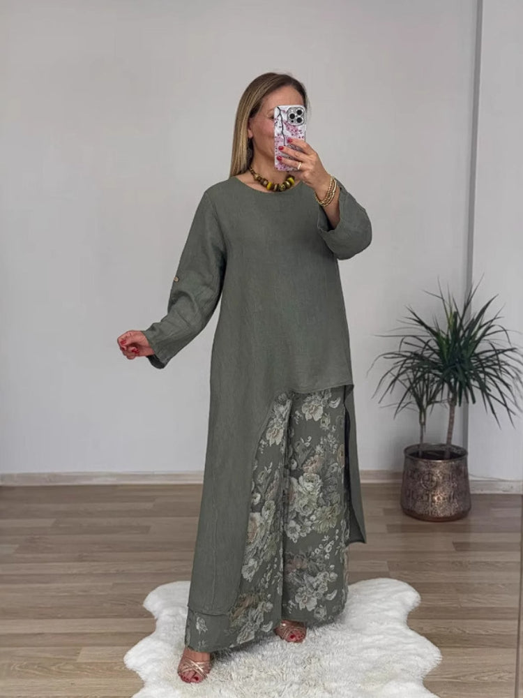 Évelyne – Ensemble à manches longues avec pantalon imprimé