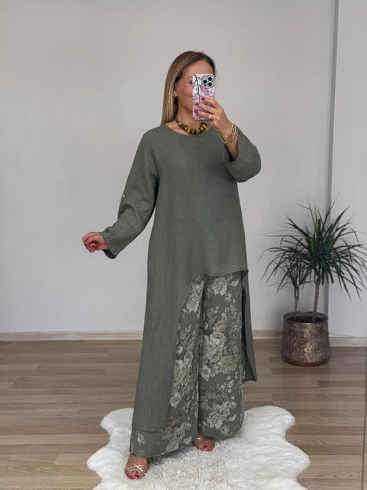 Évelyne – Ensemble à manches longues avec pantalon imprimé
