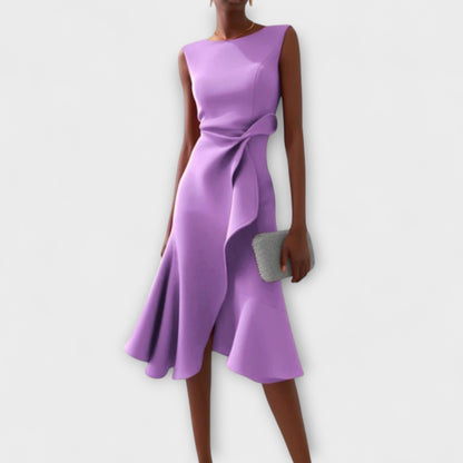 Édith – Robe midi asymétrique à drapé