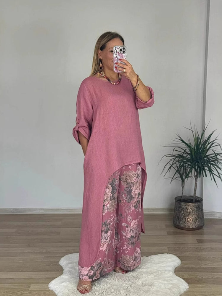 Évelyne – Ensemble à manches longues avec pantalon imprimé