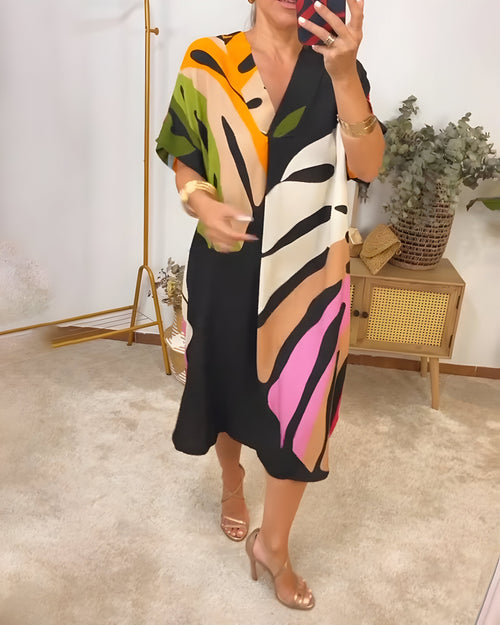Floréanne – Robe décontractée à motif feuillage coloré