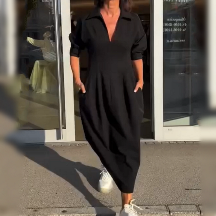 Xanthie - Élégante robe midi à col en V