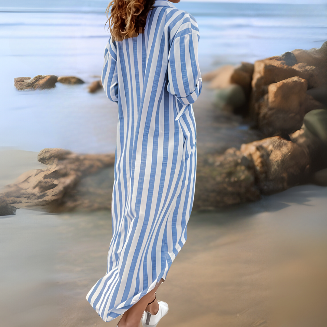 Gaëlle – Robe Chic à Rayures avec Col en V