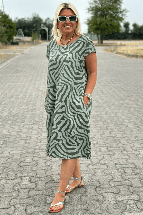 Nelia - Robe zèbre à encolure ronde
