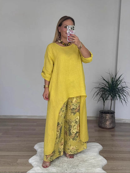 Évelyne – Ensemble à manches longues avec pantalon imprimé