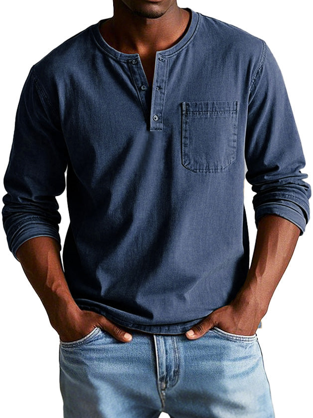 "Vitoria™ - Chemise Vintage à Manches Longues" can be rewritten as "Lenoir™ - Chemise Rétro à Manches Longues".
