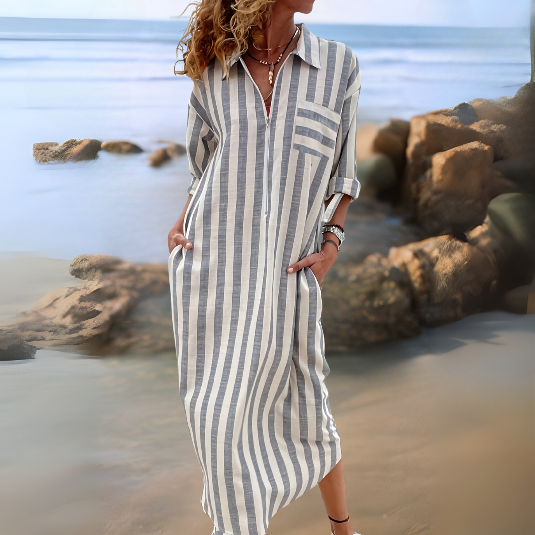 Gaëlle – Robe Chic à Rayures avec Col en V