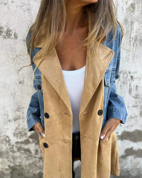 Léocadie – Élégant manteau en denim et daim