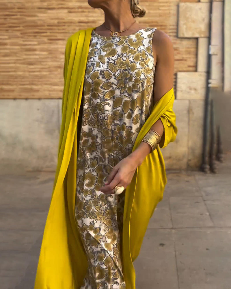 Abrielle – Élégante robe longue avec cardigan coordonné
