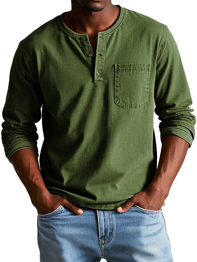 "Vitoria™ - Chemise Vintage à Manches Longues" can be rewritten as "Lenoir™ - Chemise Rétro à Manches Longues".