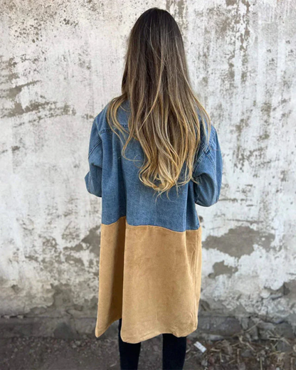Léocadie – Élégant manteau en denim et daim
